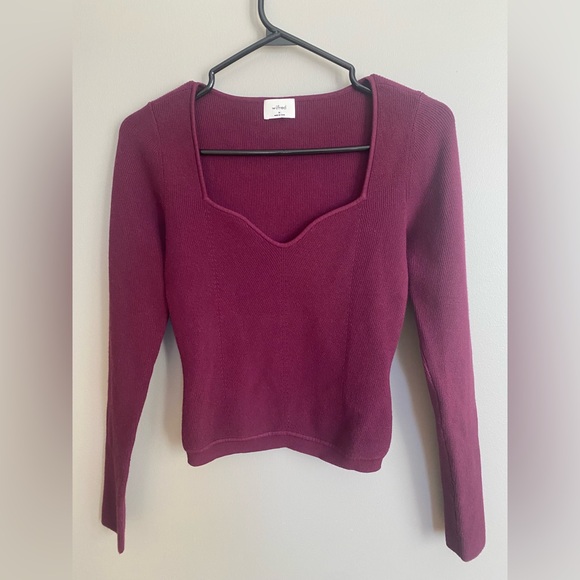 Aritzia Wilfred Tuscany Sweetheart Knit Sweater Maroon Size M - Picture 7 of 16